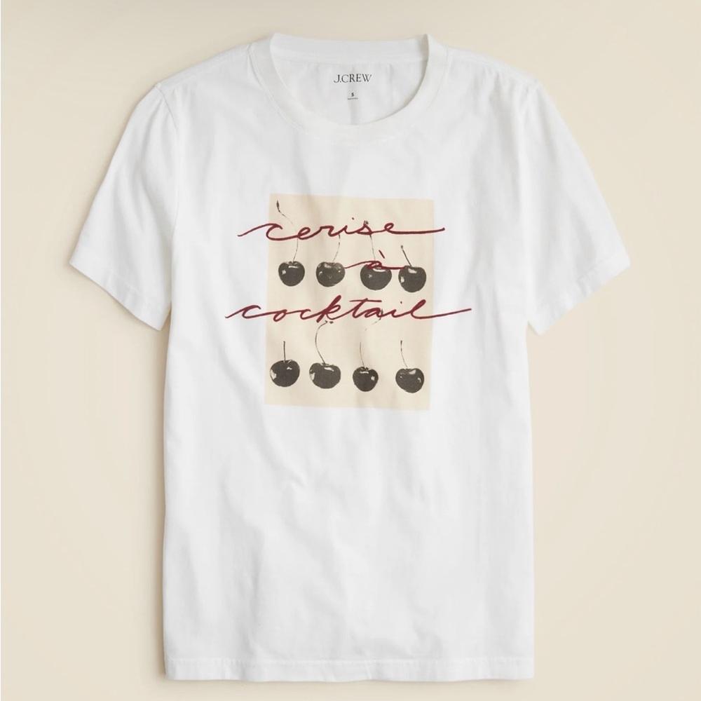 NWT J. Crew Relaxed-fit "Cerise cocktail" Graphic T-shirt Broken-in jersey White